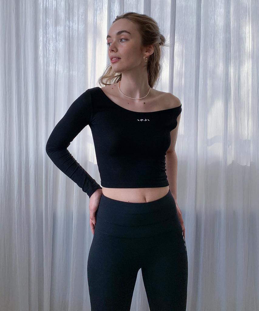 INJIACTIVE Layered Ribbed Top Black