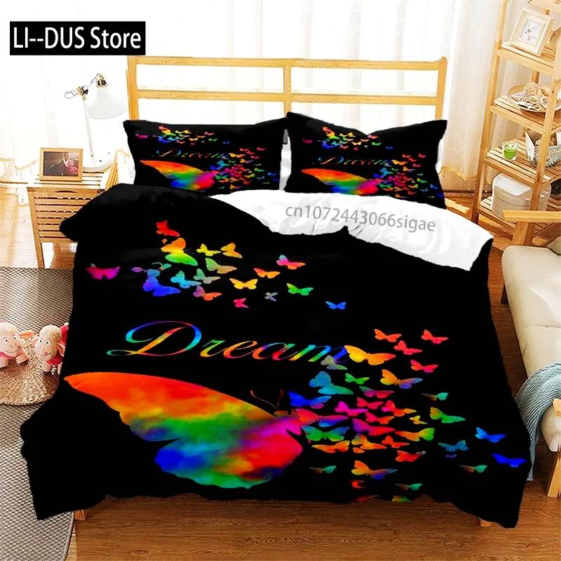 

Colourful Butterfly Duvet Cover Bedding Set Comforter Cover with Pillowcases for Girls Gift Single Double Queen 3Pcs Full Size EU Single(135*200cm)3pcs