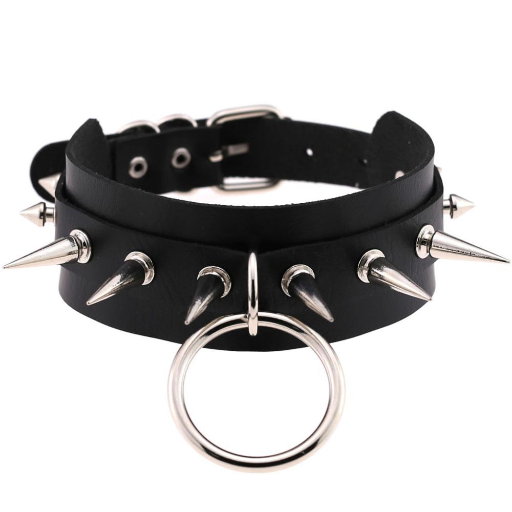 Black Spike Choker Goth  Punk Harajuku  Collar Belt Necklace Pu Leather Chocker  Cosplay Club Party  Festival Jewelry
