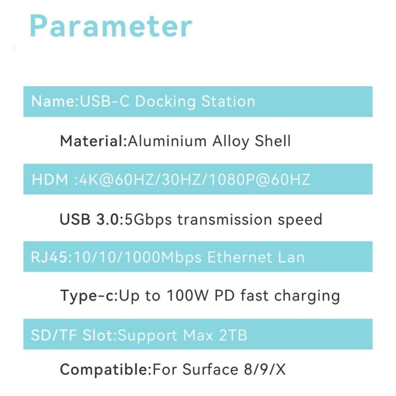 Hub for    /8/9 - USB 3.0, RJ45, Card Reader, PD 100W, and 4K  Output