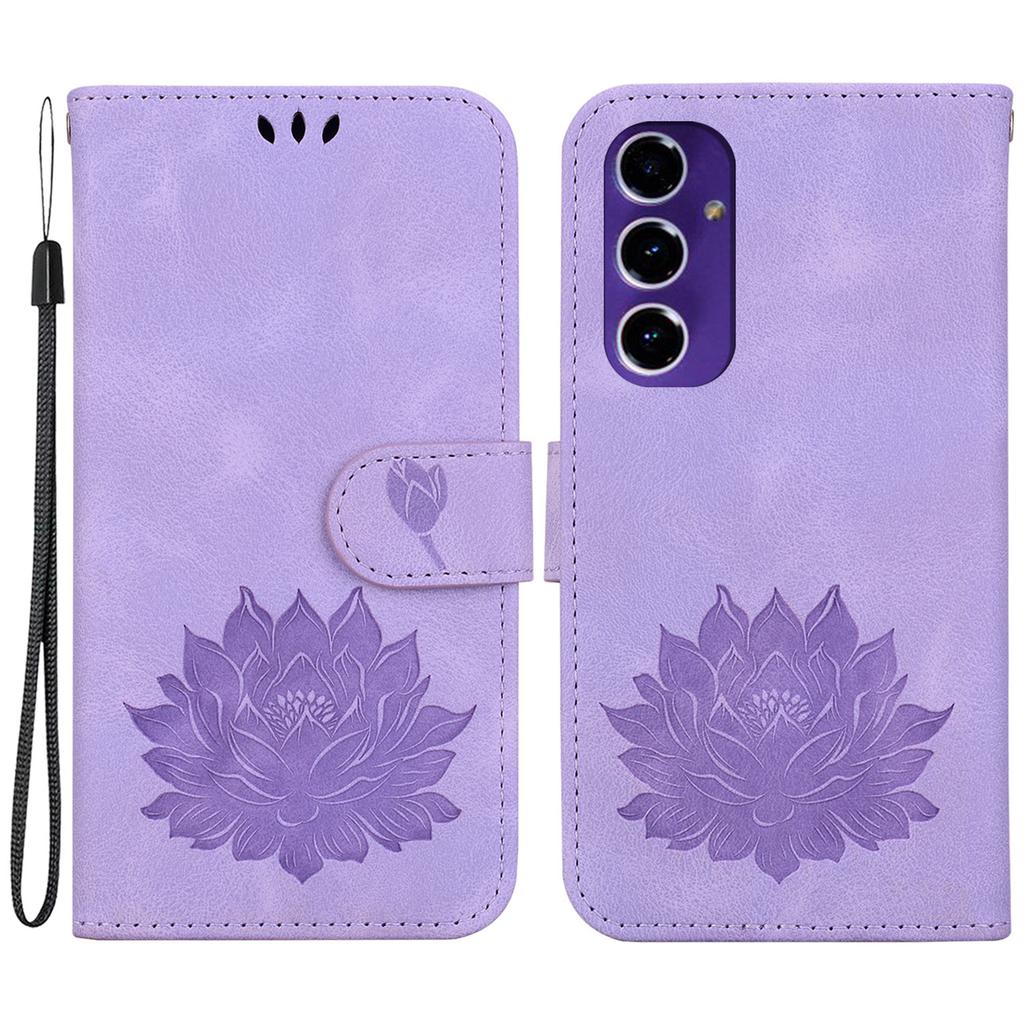 PU Leder Handyhülle für Samsung Galaxy S24 FE Handy Ständer Hülle Geprägtes Lotusmuster Brieftasche Schale