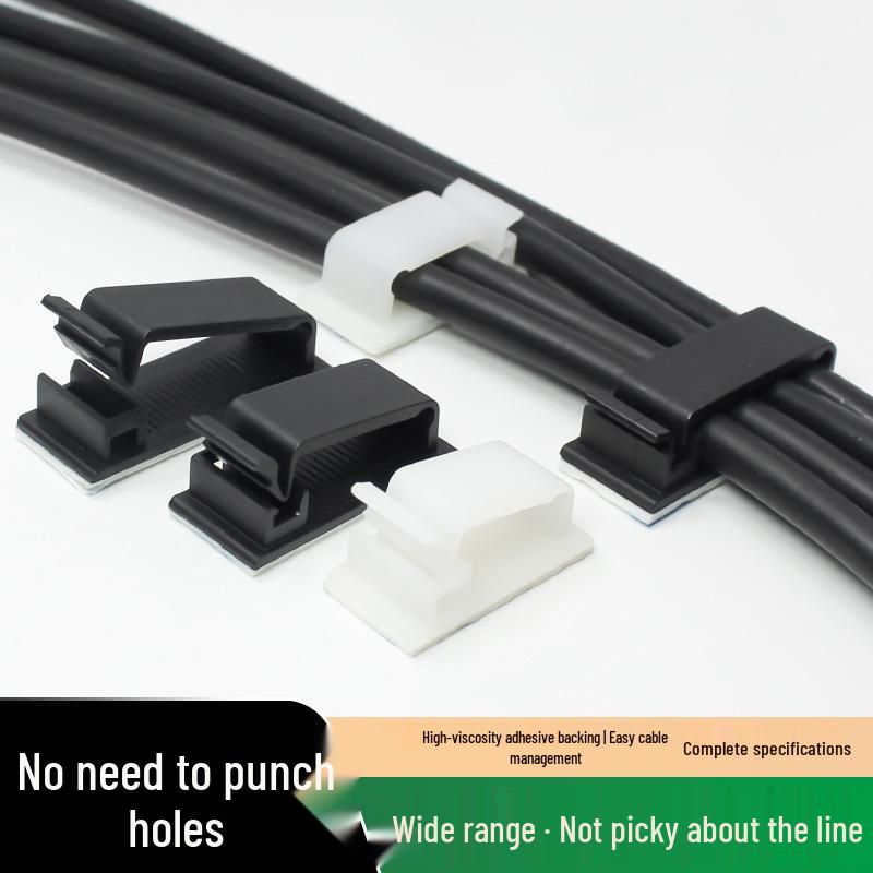 Adhesive Cable Clips - Wire Tie Holders, Flat Cable Buckle Organizers, Black and White