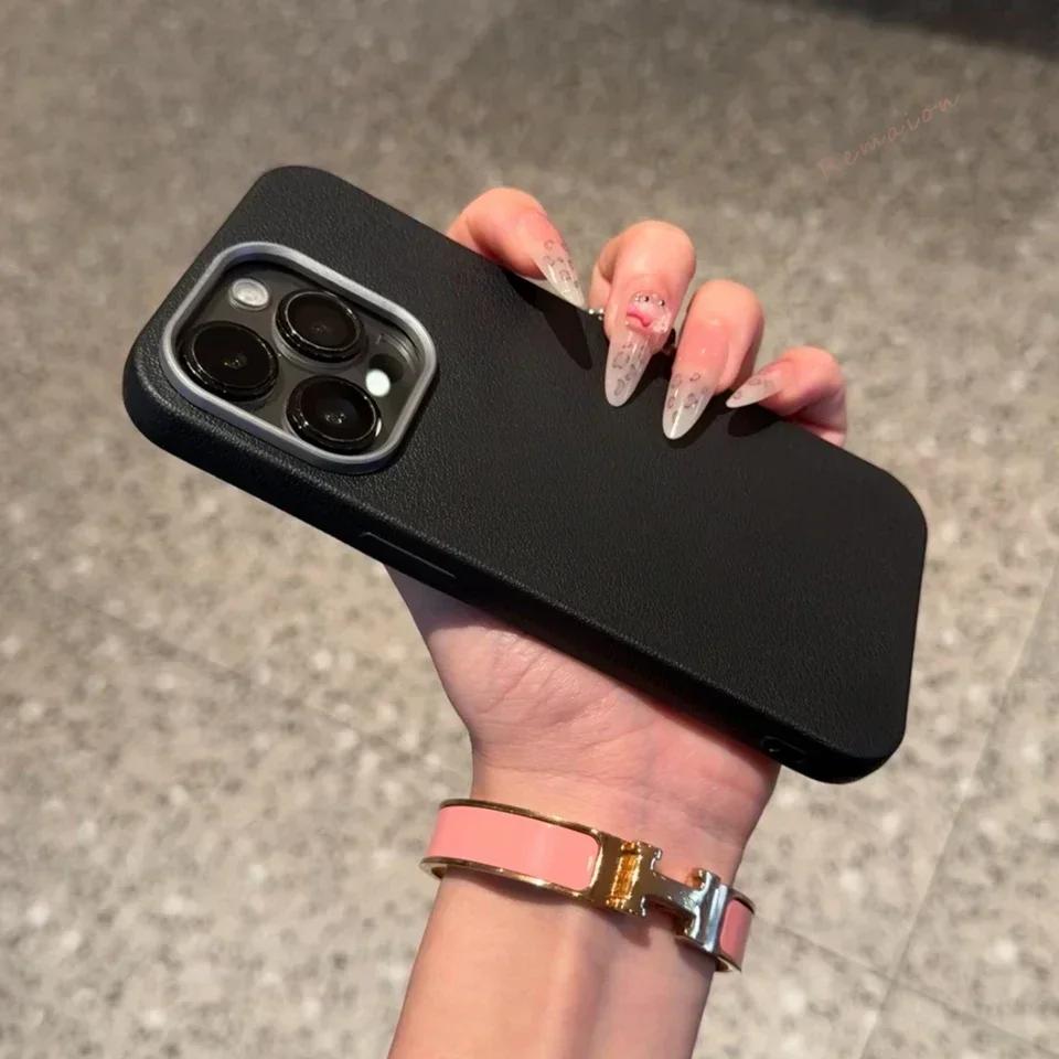 Official Leather Texture 16 Case for iPhone 16 14 11 13 12 15 Pro Max X XR XS Max 16 plus Soft Liquid Silicone Shockproof Cover