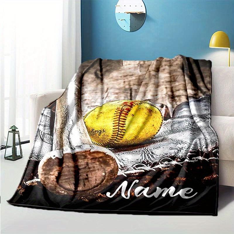 Yellow Softballcustomize Your Name Outdoor Blanket Suitable For All Seasons Comfortable And Warm Soft Blanket Suitable For Travel Gifts For Relatives