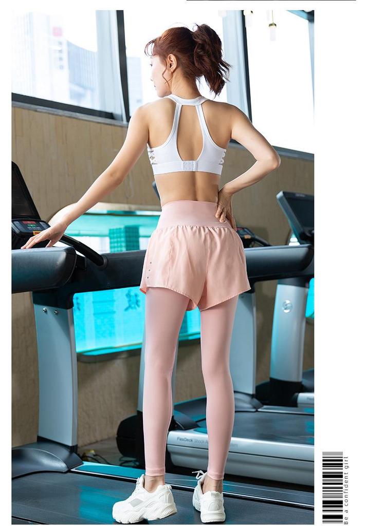 Damen Hoch Elastische Two-in-One Sport-Leggings mit Tasche für Yoga und Laufen