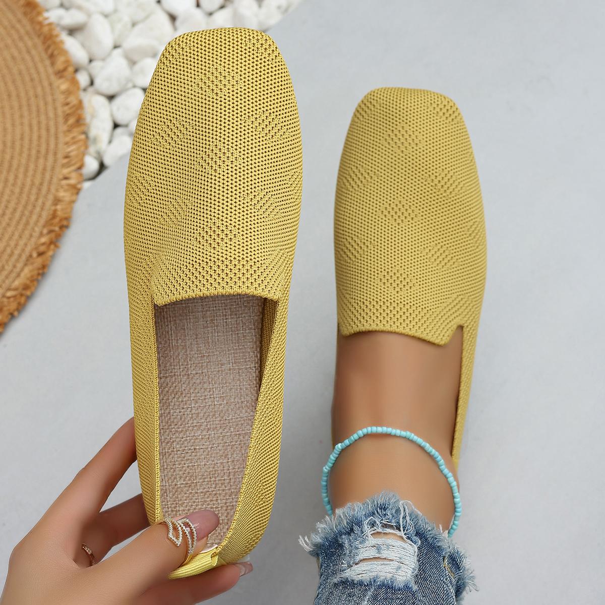 

Женские туфли на плоской подошве с эластичной мягкой подошвой, трикотажные туфли на плоской подошве, женские весенние повседневные мокасины с неглубоким воротом, модные уличные кроссовки для женщин 43 жёлтый