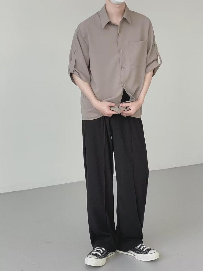 Men's Ice Silk Five-Point Sleeve Shirt - Loose, Wrinkle-Free Korean Fashion, Versatile Summer Top