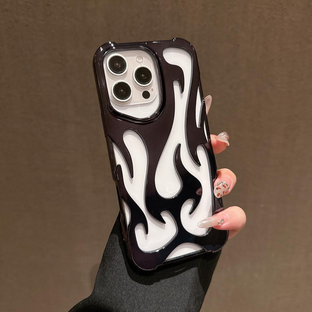 Electroplated Flame Pattern Mobile Phone Case Is Suitable for Apple 16promax Hollow 15 Heat Dissipation 14/13 Anti-drop 12 Large Holes 11