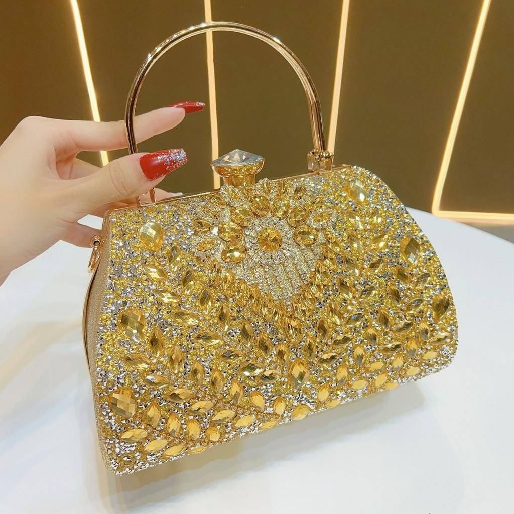 Modern Polyester Womens Clutch Bag For Evening Events With Rhinestone Decor And Lock Closure