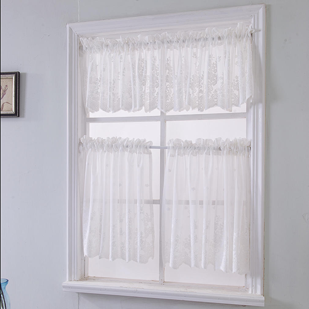 Farmhouse Rustic Style Kitchen Short Sheer Curtains Elegant Lace Blackout Window Valance for Bedroom Bathroom