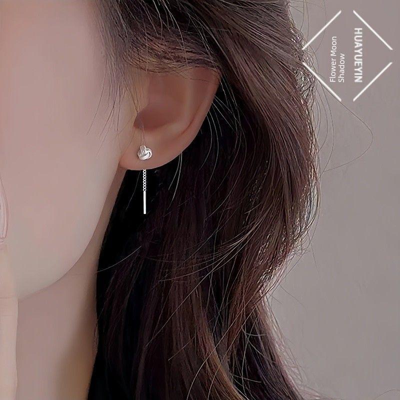 

[Flower Moon Shadow] 925 Sterling Silver Ruyi Knot Tassel Hanging Earrings Accessible Luxury Fancy Pierced-Ear-Caring Ear Studs Earrings Earrings Ruyi Knot Ear Line