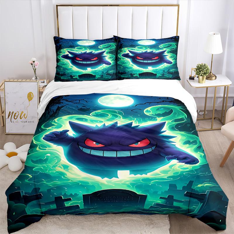 3pcs Ghostly Pokémon Duvet Cover Set - Machine Washable, Includes 1 Duvet Cover and 2 Pillowcases, No Core Included yy251022204