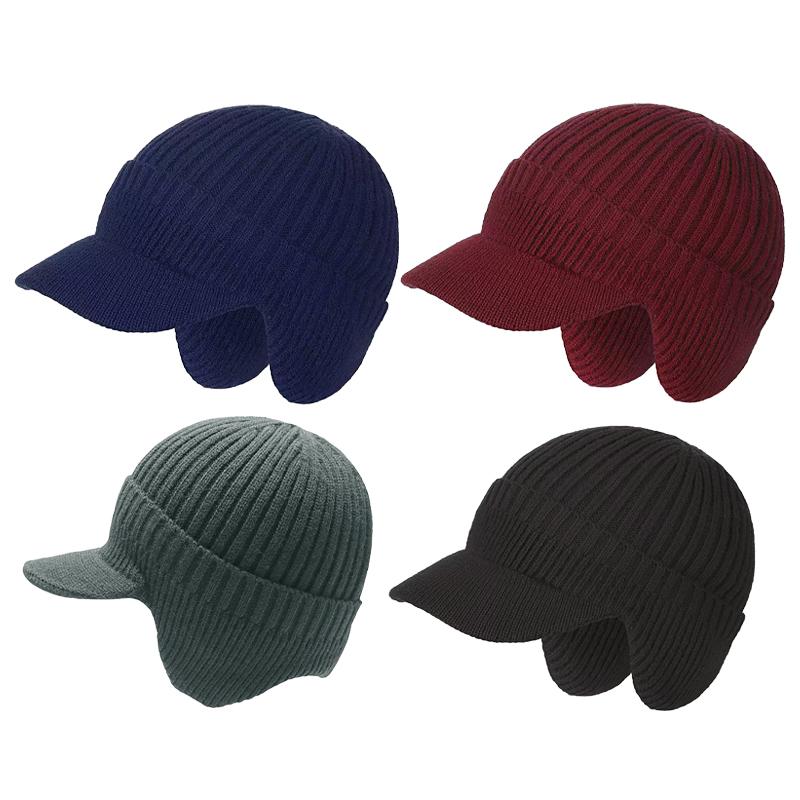 Men Women Winter Warm Knitted Beanie Ear Flap Fleece Lined Short Brim Skullies Cap Outdoor Ski Cycling Weather Earmuff Hat