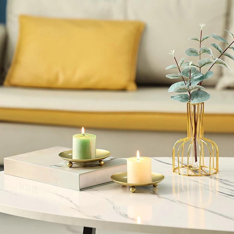 1PC Iron Plate Candle Holder Decorative Pillar Candle Plate Pedestal Candle Stand for Wax Candles Spa Wedding Birthdays Party