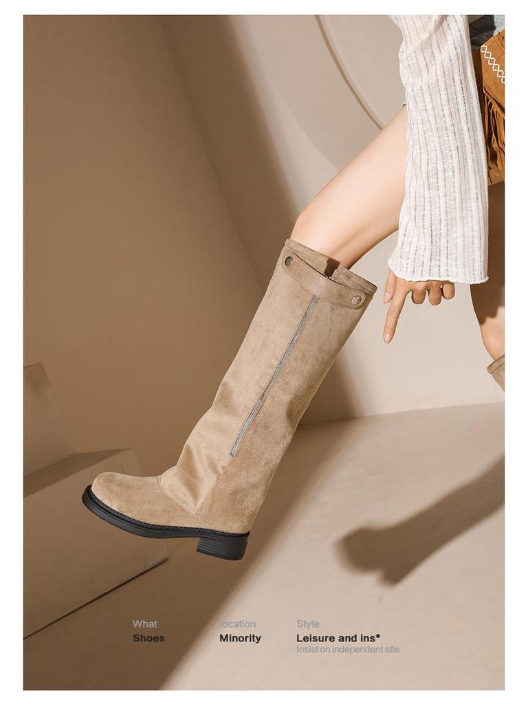 Nagy Méretű Női Térdig Érő, Levehető Talpú Lovas Csizma – Széles Bőség Ősz/Tél