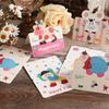 6-pcs Cartoon Greeting Card, 3D Card, Handwritten Gift, Message Card, Happy Birthday Card, Thank You Card