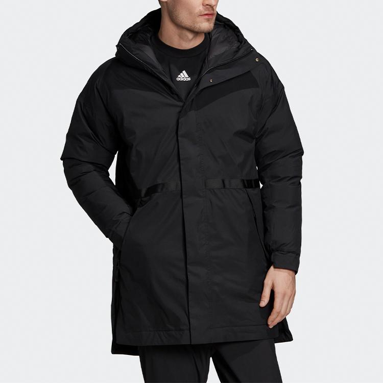 Adidas Outdoor Waterproof Warm Mid-Length Hooded Cotton Jacket Men Jacket Black FT2432