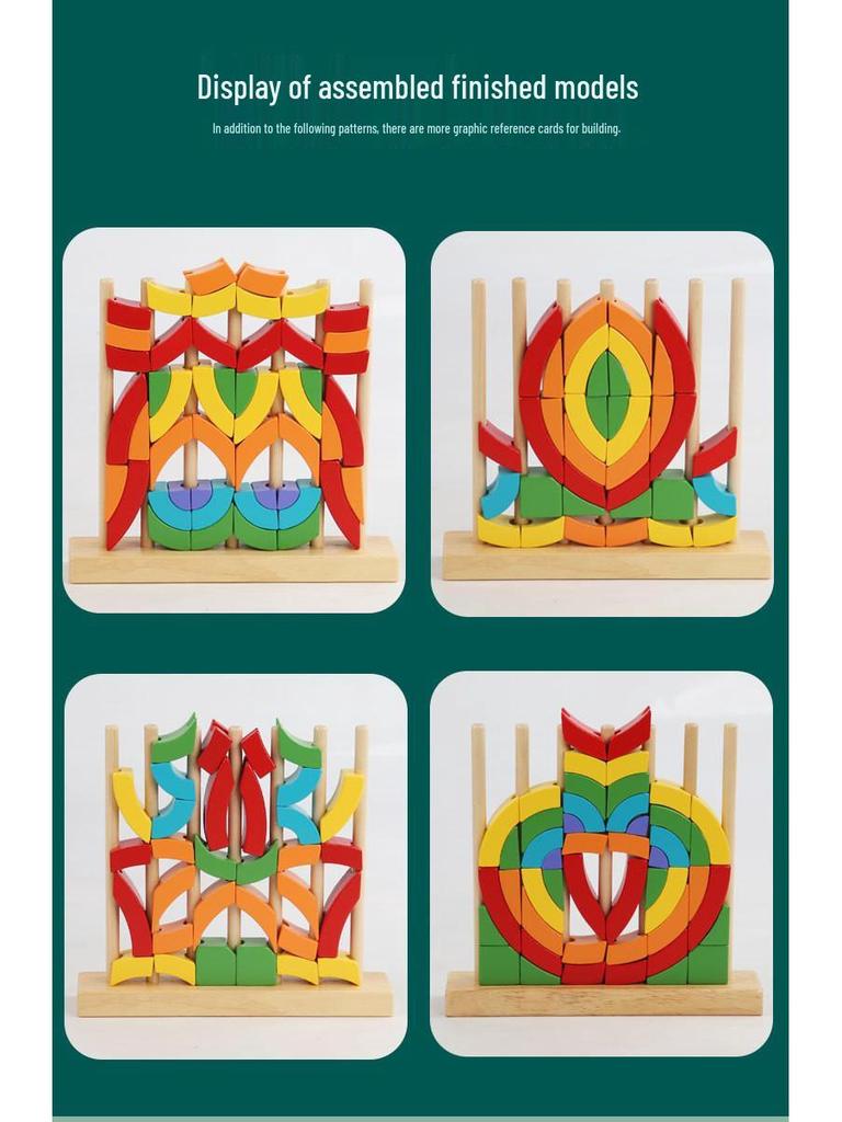Rainbow Stackable Wooden Geometric Shapes - Baby Educational Toy Rings