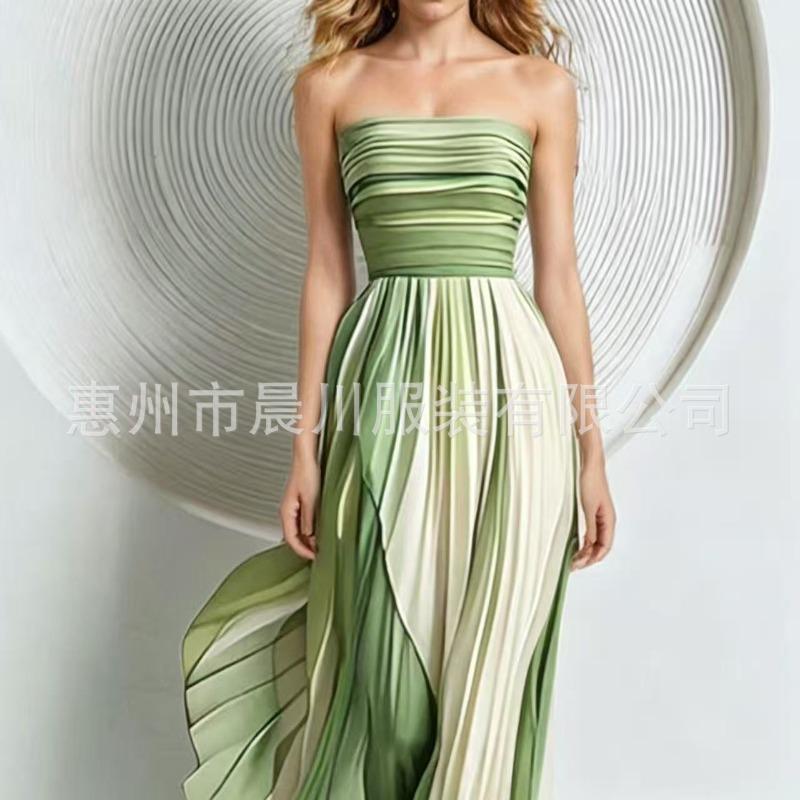 Spring new women's temperament sexy tube top print color dress dress