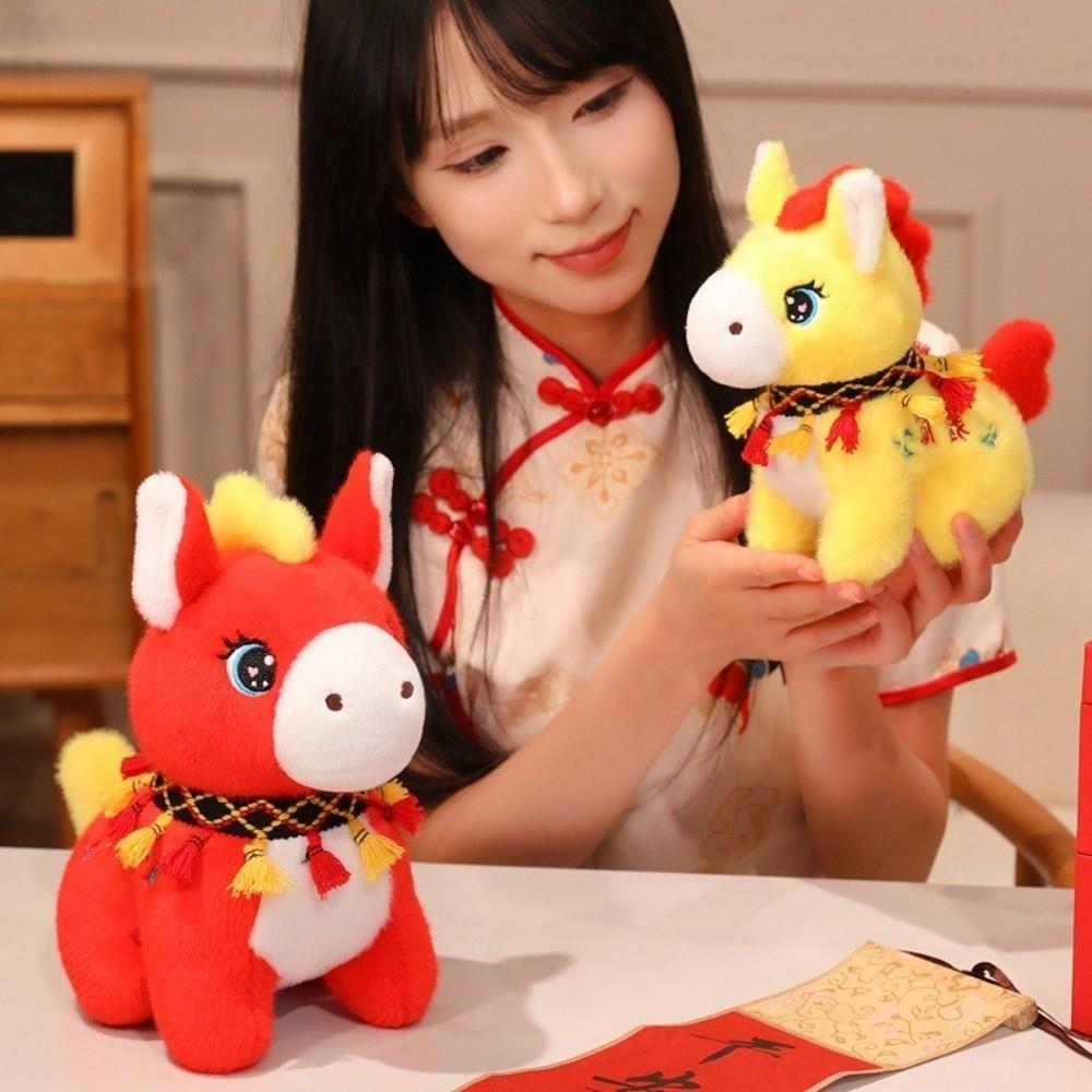 Chinese Style Zodiac Horse Doll Cute Plush Horse Toys Cartoon 2026 New Year Mascot Bedside Decor