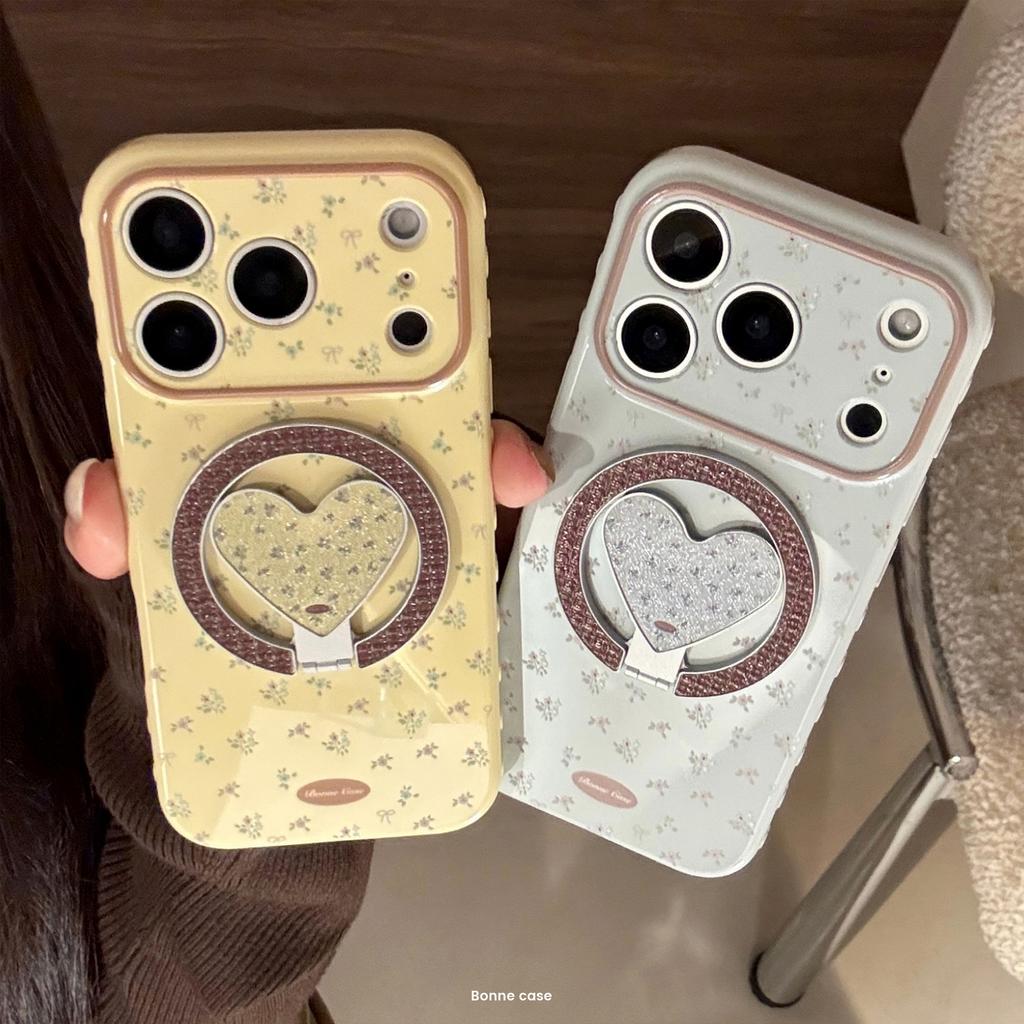 Small floral magnetic stand case suitable for Apple 17 Pro Max, iPhone 16 glitter, 13 fresh style, 15 soft