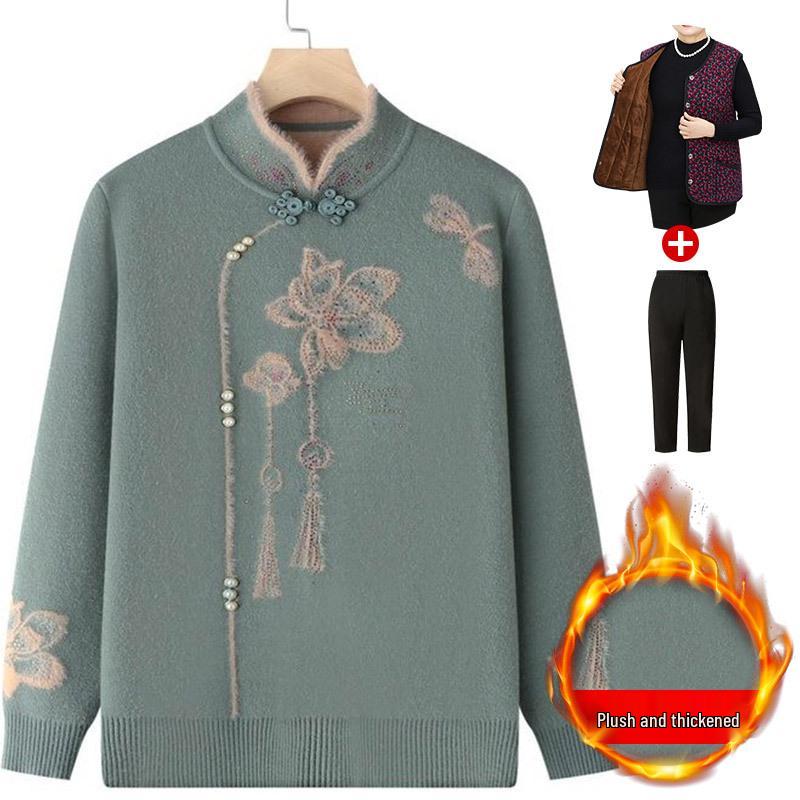 Damen Herbst/Winter Strickpullover - Gemütliche Samtgefütterte Strickjacke für Mütter