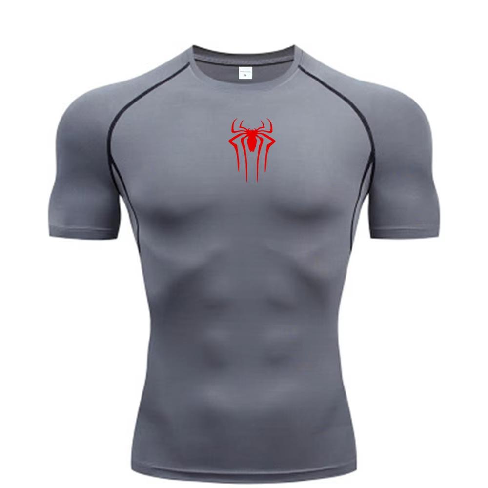 New Compression Shirt Men Fitness Gym  Sport Running spider print T-Shirt Quick Dry Short Sleeve T-Shirt For Men