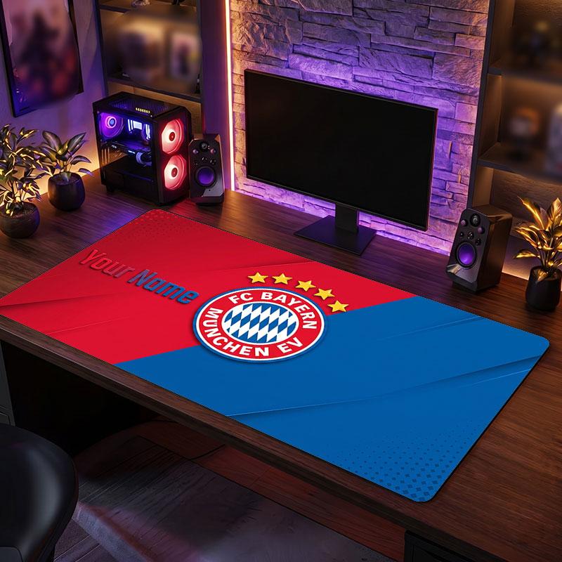 Bayern Mnichov Vlastní Velká Podložka pod Myš, Personalizovaný Tisk Jména, Fotbalové Logo Protiskluzová Podložka na Stůl Herní Dárek