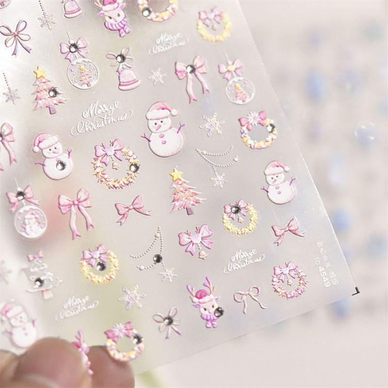

Bright Crystal Christmas Nail Sticker New Arrival Adhesive 5D Japanese Style Three-Dimensional Relief Ins Internet Celebrity Nail Sticker Decorations Embossed Pink Christmas 4549
