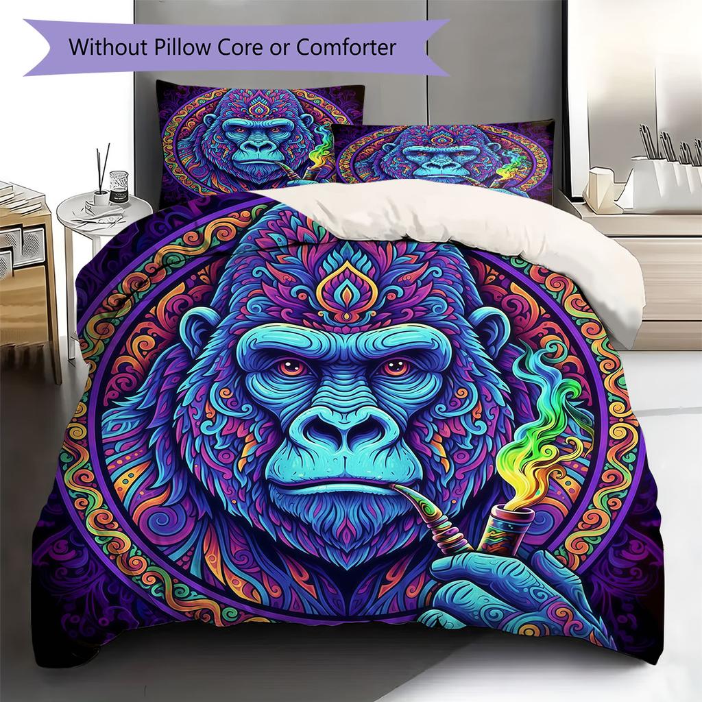 Psychedelic Animals Pattern Bedding Quilt Set Quilt Cover Pillowcase Home Decoration Birthday Gift (1 * Duvet Cover + 2 * Pillowcase, Without Core)