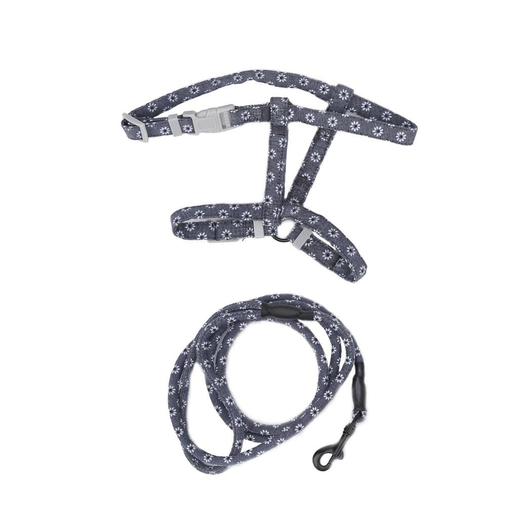 Katze im japanischen Stil Verstellbares Geschirr Leine Set Brust Rücken Traktion Katzenlaufseil(Dunkelgrau