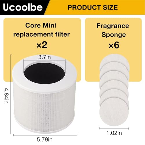 2 Pack Mini Replacement Filters for LEVOIT Core Mini Air Purifier H13 True HEPA 3 In 1 High Efficiency Filter with 6 Fragrance Sponges for Bedroom