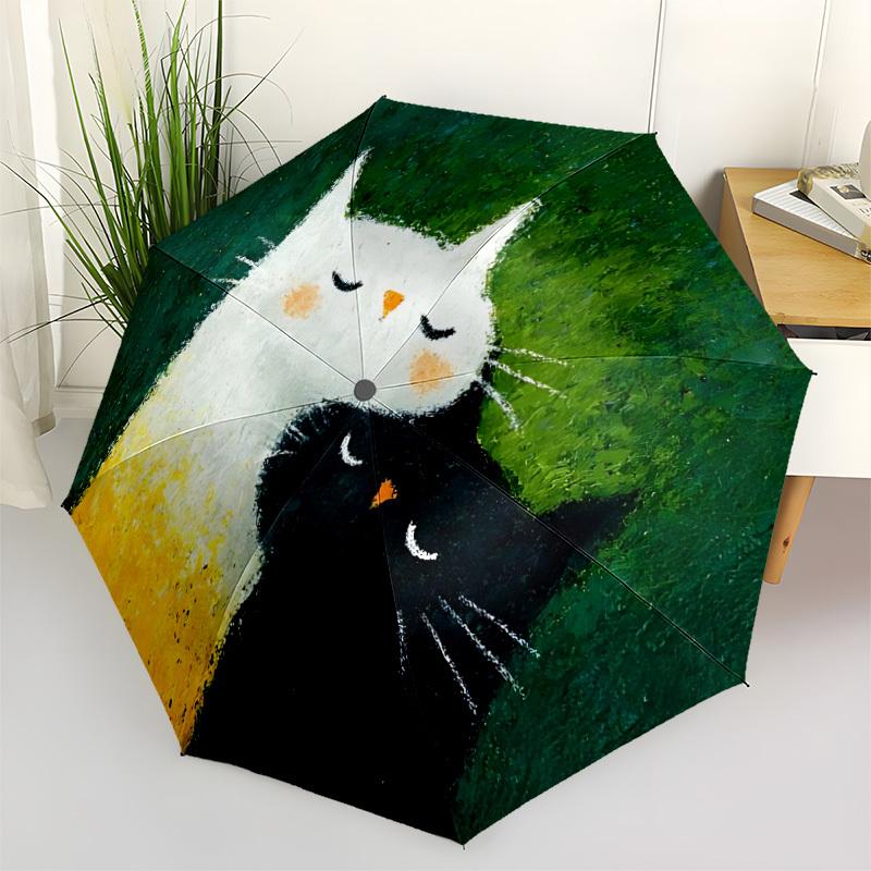 1pc Cats Friendship Automatic Open/close Umbrella, 8-Rib sturdy structure, Portable Travel Umbrella, Parties, Everyday Use, Outdoor Accessor