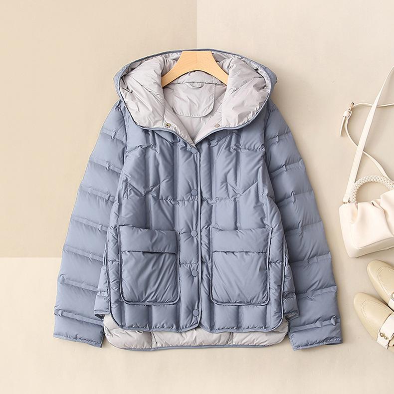 Winter new light and thin pressed glue fashion hooded down jacket women's short warm white duck down jacket