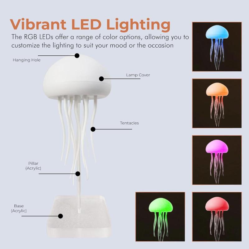 Jellyfish Cartoon Led Nihgt Light Voice Control Gradient Cute Rotating Jellyfish Hanging Bedside Lamp Rgb Table Lamps Room Decor