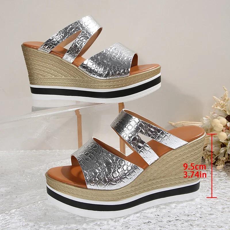 Fashion Super High Heels Wedge Sandals Women Fashion Silver Straps Peep Toe Summer Gladiator Shoes Woman Chunky Platform Slippers Mujer