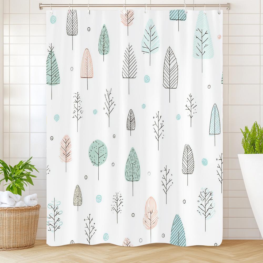Modern Minimalist Leaf Theme Shower Curtain 3D Printing Fabric Leaves Bathroom Curtains For Home Decoration Curtain With Hooks