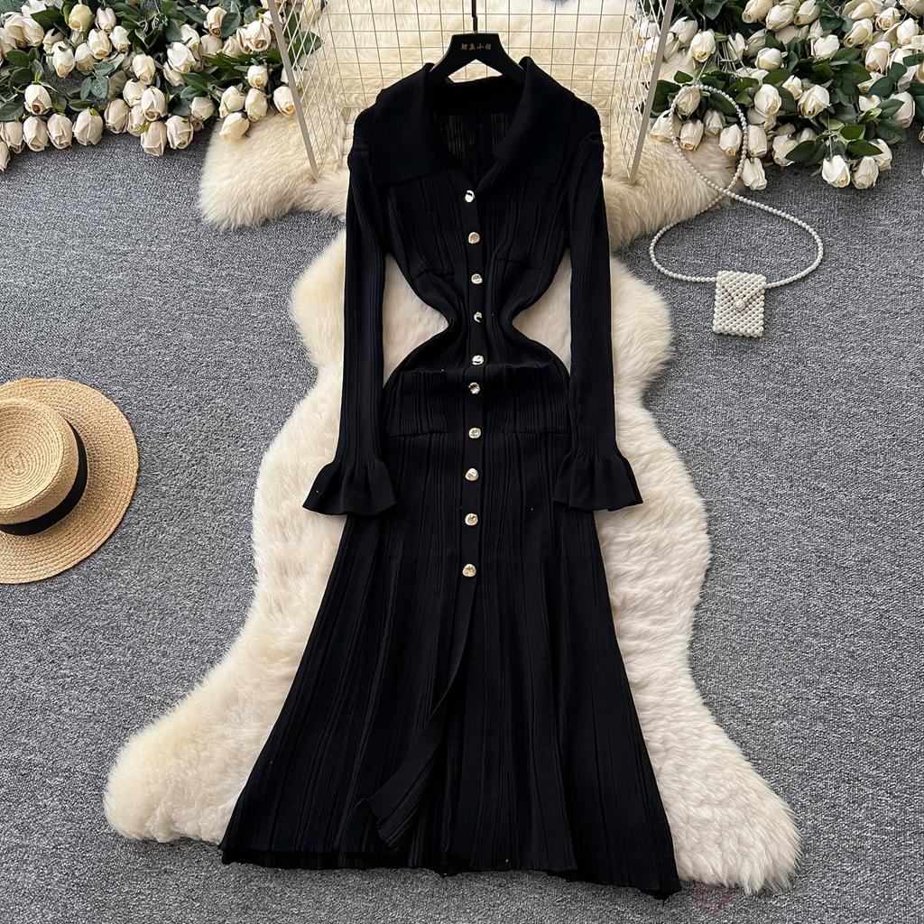 Toamnă Primăvară Femei Rochii de Petrecere de Pe Catwalk Mânecă Largă Pulover Tricotat Nasturi Unici Rochie Lungă Maxi Tip Sirenă