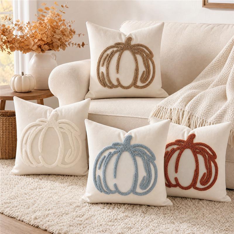 Autumn Harvest Embroidered Pumpkin Throw Pillowcase Cojines Thanksgiving Sofa Decor Cushion Cover Halloween Square Pillow Cover