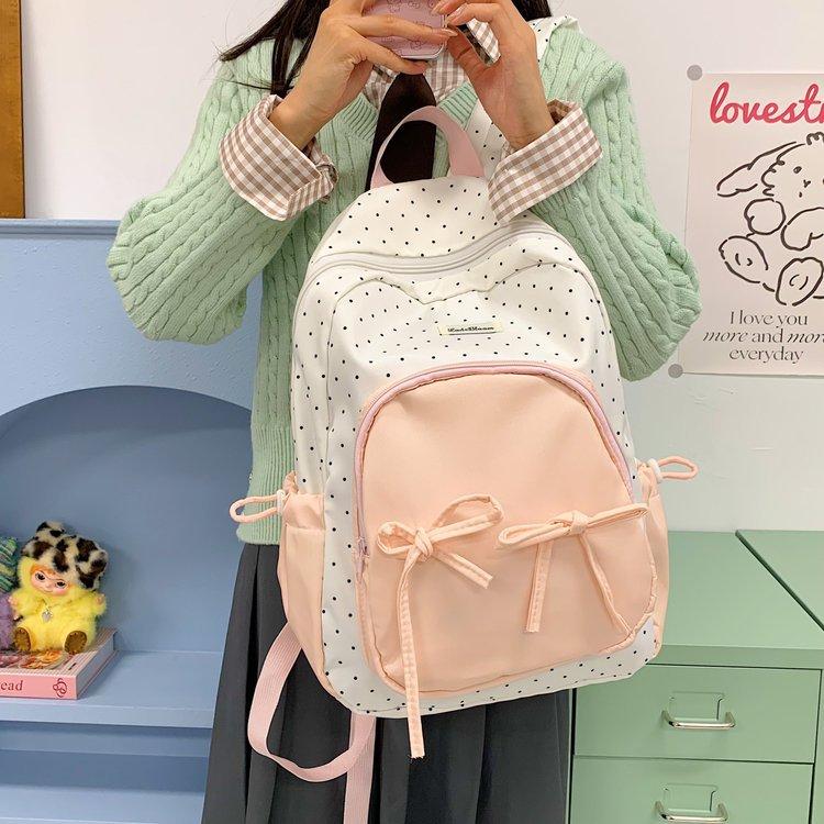Schoolbag new polka dot backpack niche bow large capacity commuter bag sweet versatile light cute leisure bag