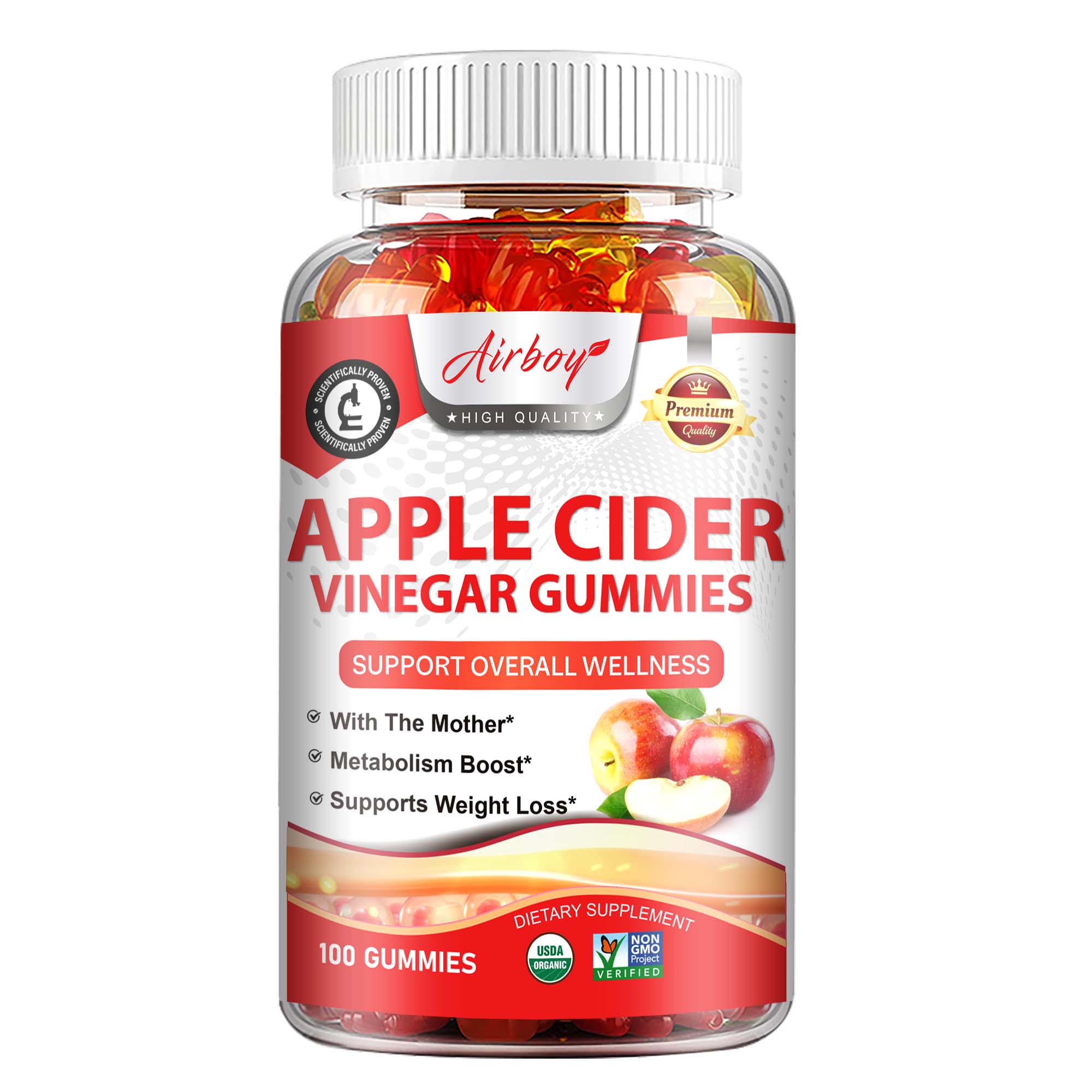 Apfelessig-Gummibärchen 500mg - Fettverbrenner, Gewichtsverlust & Reinigung, Entgiftung 120