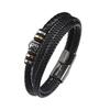 Men's Titanium Steel & Leather Engraved Bracelet Set with Stainless Steel Layers