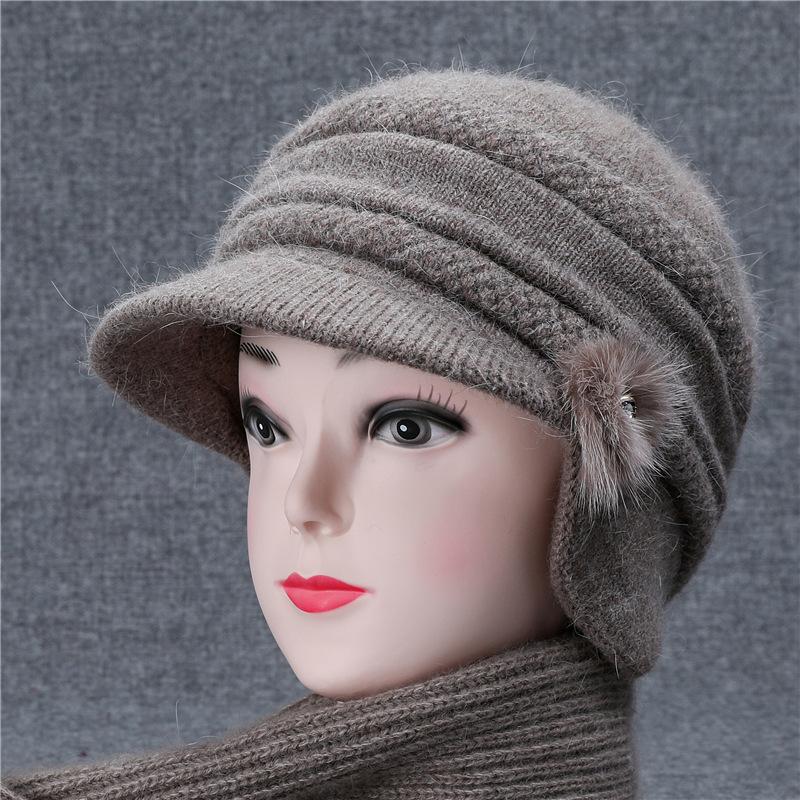 Hat Female Winter Warm Ear Hat Grandmother Mother Wool Hat Cold Old Lady Knitted Hat