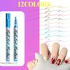 12 Color Quick Dry Nail Art Pens Fine Tip for Precise Drawing Not Require Lamp Water Based Safe for DIY Manicures