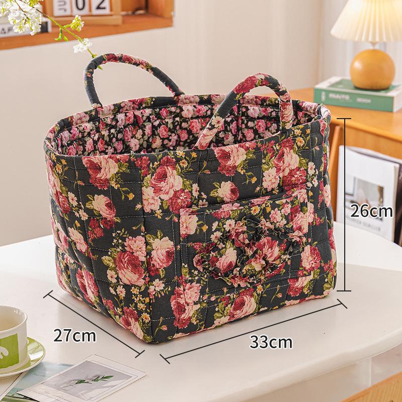 Floral Large Capacity Fabric Laundry Hamper with Easy Carry Handles Rural Pastoral Style Clothing Storage Baskets Home Organizer