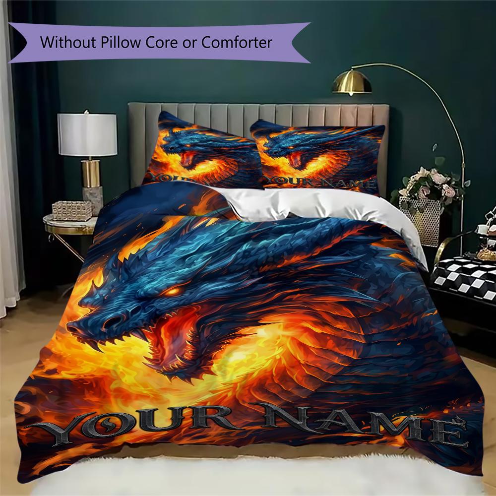 Custom Name Dragons Fiery Majesty Bedding,Quilt Set Quilt Cover Pillowcase Home Birthday Gift(1 * duvet cover + 2 * pillowcase, without core)_lx