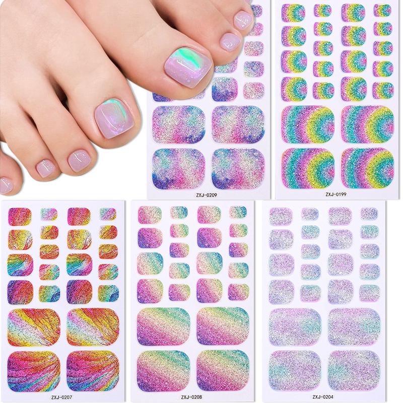 Summer Rainbow Ombre Glitter Waterproof Toenail Stickers