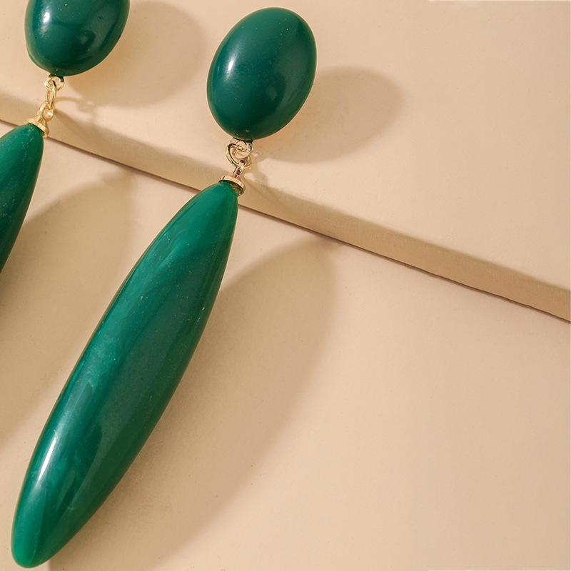 Silver Needle Retro Emerald Water Drop Shaped Long Earrings Personalized Exaggerated Earrings