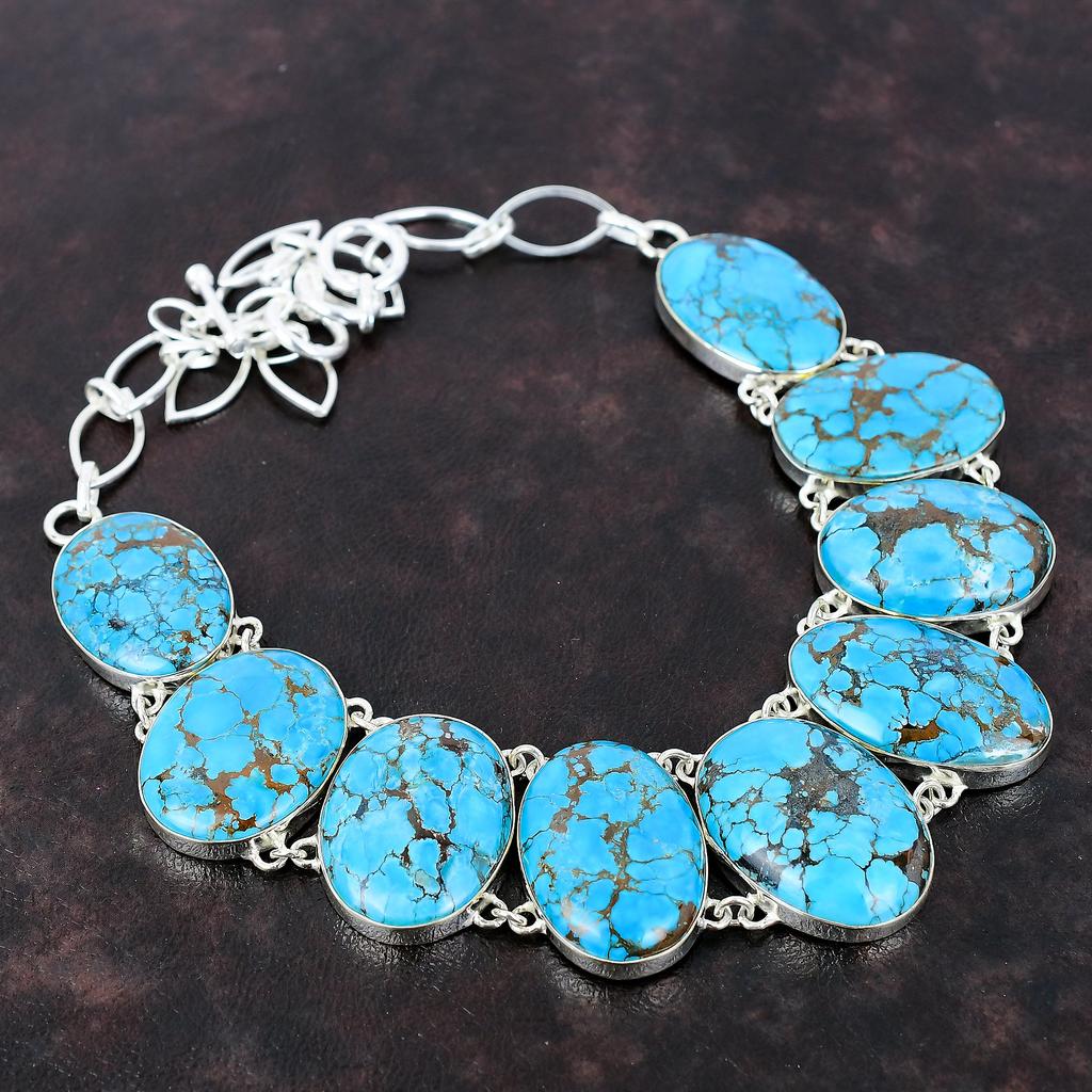 Colier turcoaz tibetan Bijuterii cu pietre prețioase reale Colier din argint 925 Colier cu lanț reglabil Bijuterii unice realizate manual Cadou pentru el