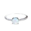 White opal ring, round opal jewelry with diamonds, gentle design